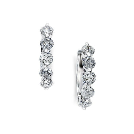 Classica 0.98 TCW Diamond and 14K White Gold Hoop Earrings