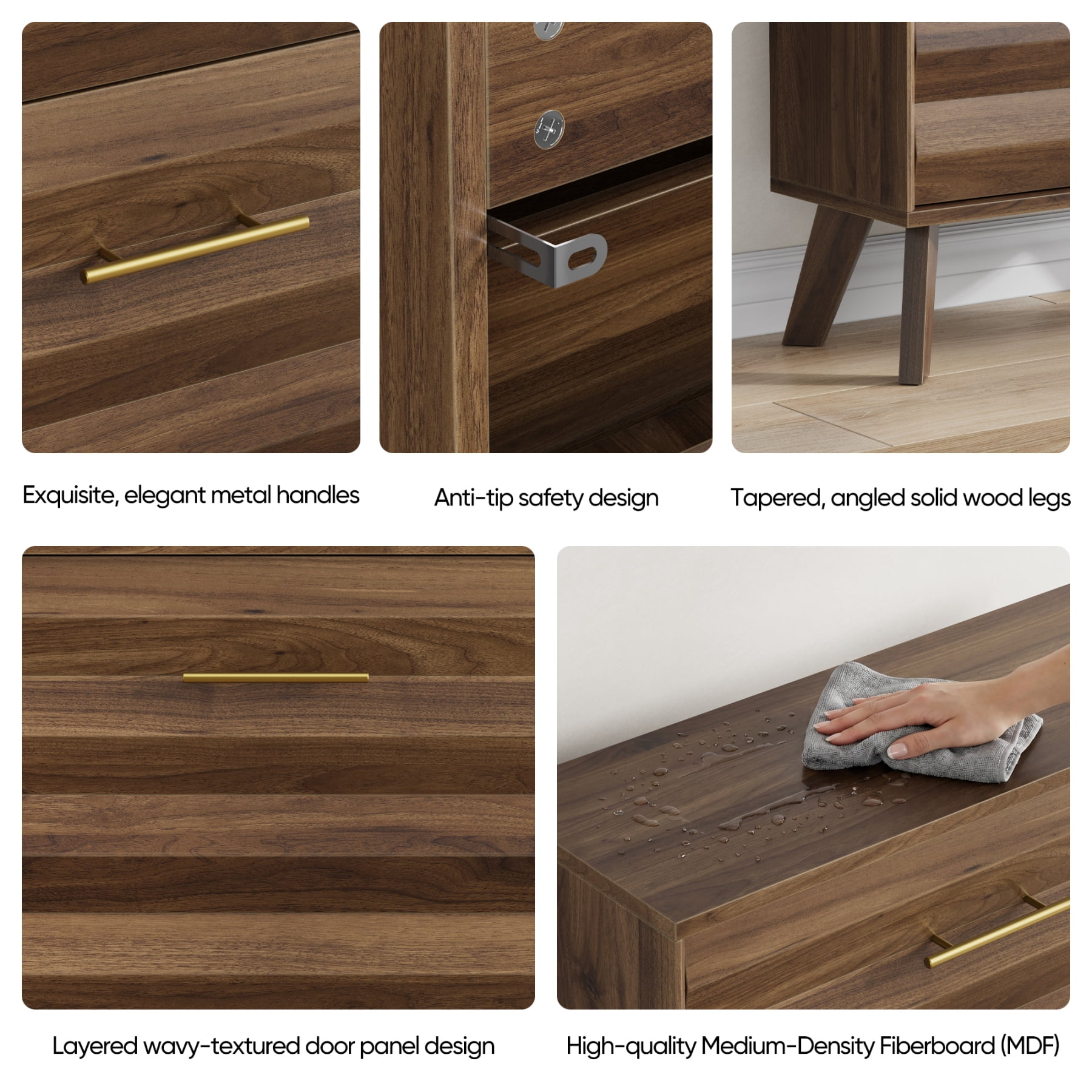 Leumius Shoe Cabinet with 2 Flip Drawers,Mid-century Modern Freestanding Shoe Storage Cabinet,Hidden Shoe Organizer for Entryway Hallway,Walnut