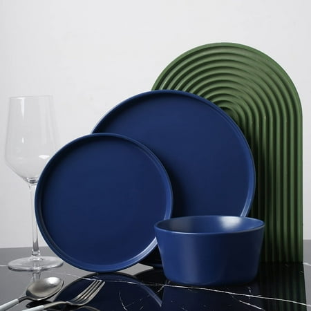 

Chelsea stoneware 24-piece round dinner set blue