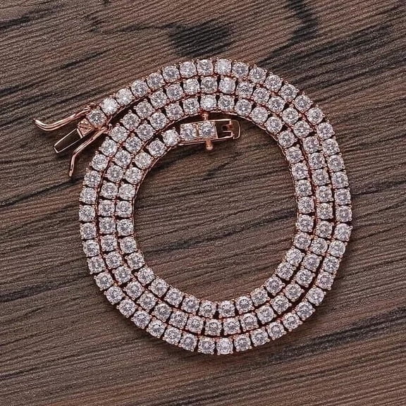 Mens 18Ct Round Cut Lab-Created Diamond Tennis Necklace 14k Rose Gold Plated