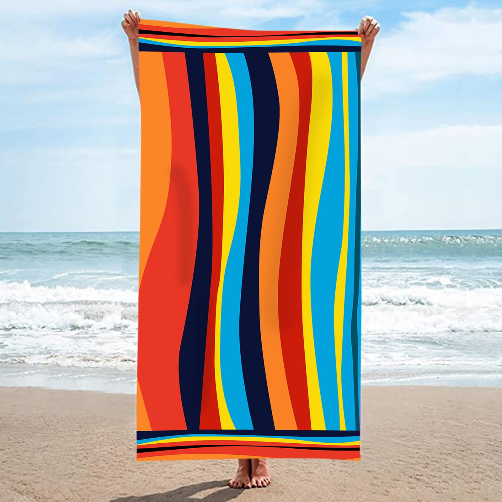coappsuiop bath towels microfiber beach towel ultra light stripe ...