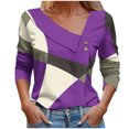 thumbnail image 1 of FAIWAD Long Sleeve Tunic Tops for Womens V Neck Button Down Tops Color Block Slim Lightweight Pullover Tops, 1 of 4