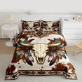 thumbnail image 2 of jejeloiu Bohemian Exotic Style Full Size Comforter Sets,Brown Beige Cowhide Bedding Sets For Adults Reversible 3 Pieces, 2 of 8