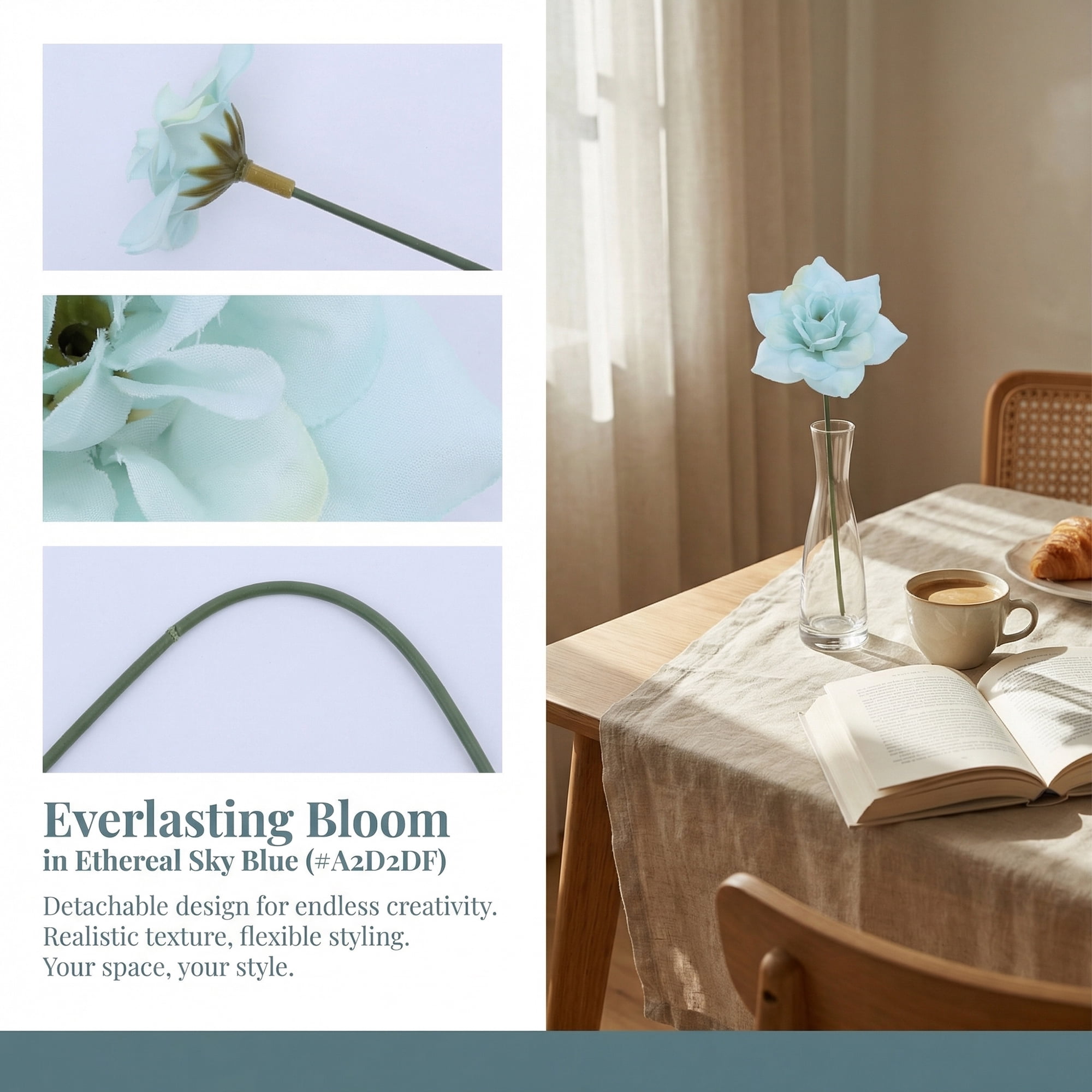 Unique Bargains Artificial Roses Bouquet Silk Rose with Detachable Flower [Light Blue]