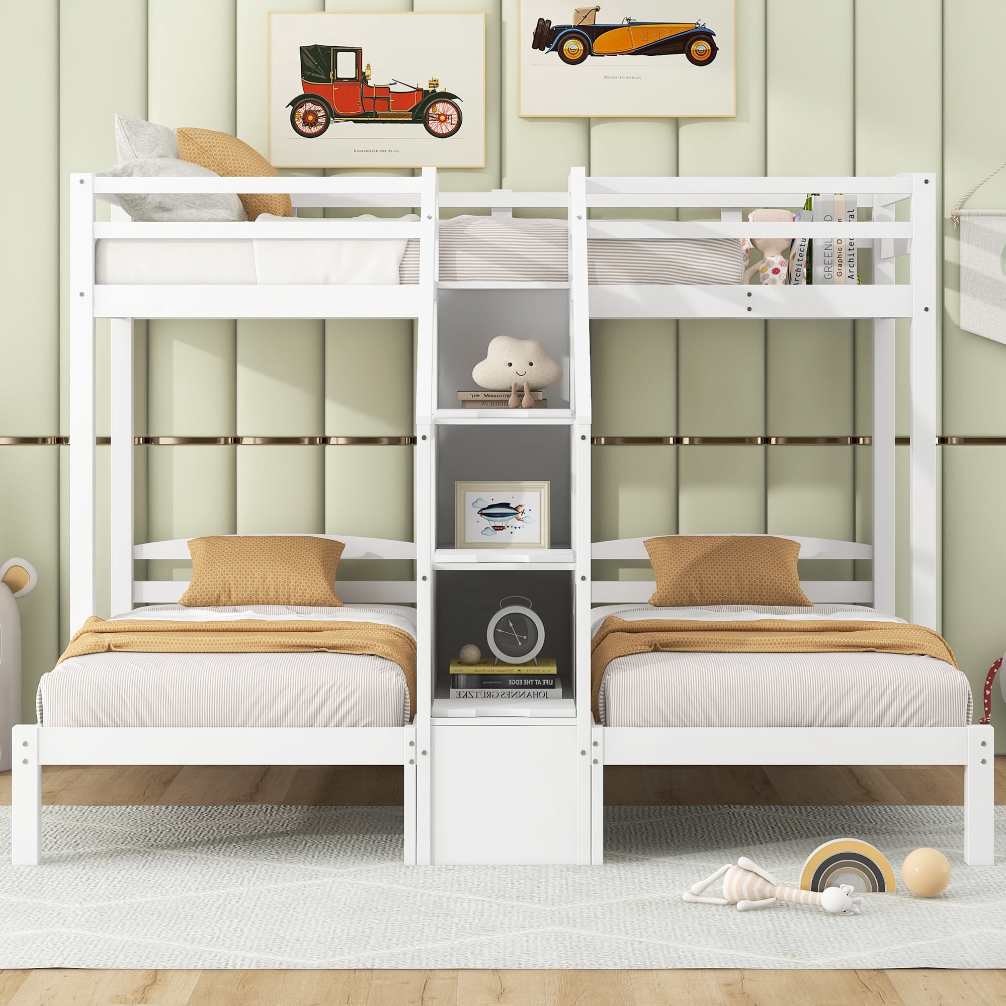 EUROCO Full over Twin & Twin Bunk Bed with Ladder and Drawers for Kids Teens Bedroom, 3-in-1 Convertible Bunk for More Kids, White