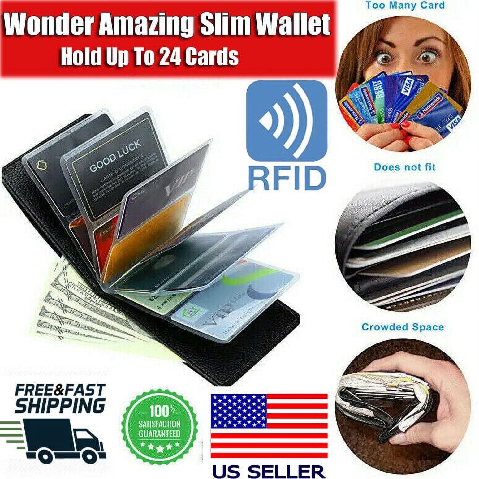 wonder wallet insert card sleeves Trifold Inserts 6 Page Credit & Photo and water 10 Card Slot Accordion Wallet
