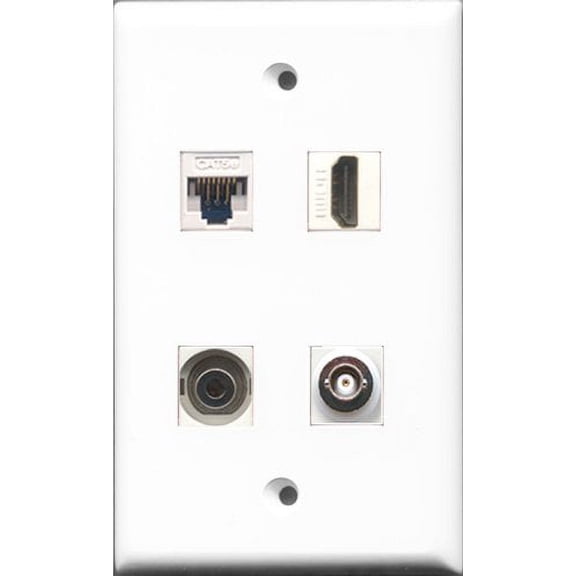 RiteAV - 1 Port HDMI and 1 Port 3.5mm and 1 Port BNC and 1 Port Cat5e Ethernet White Wall Plate