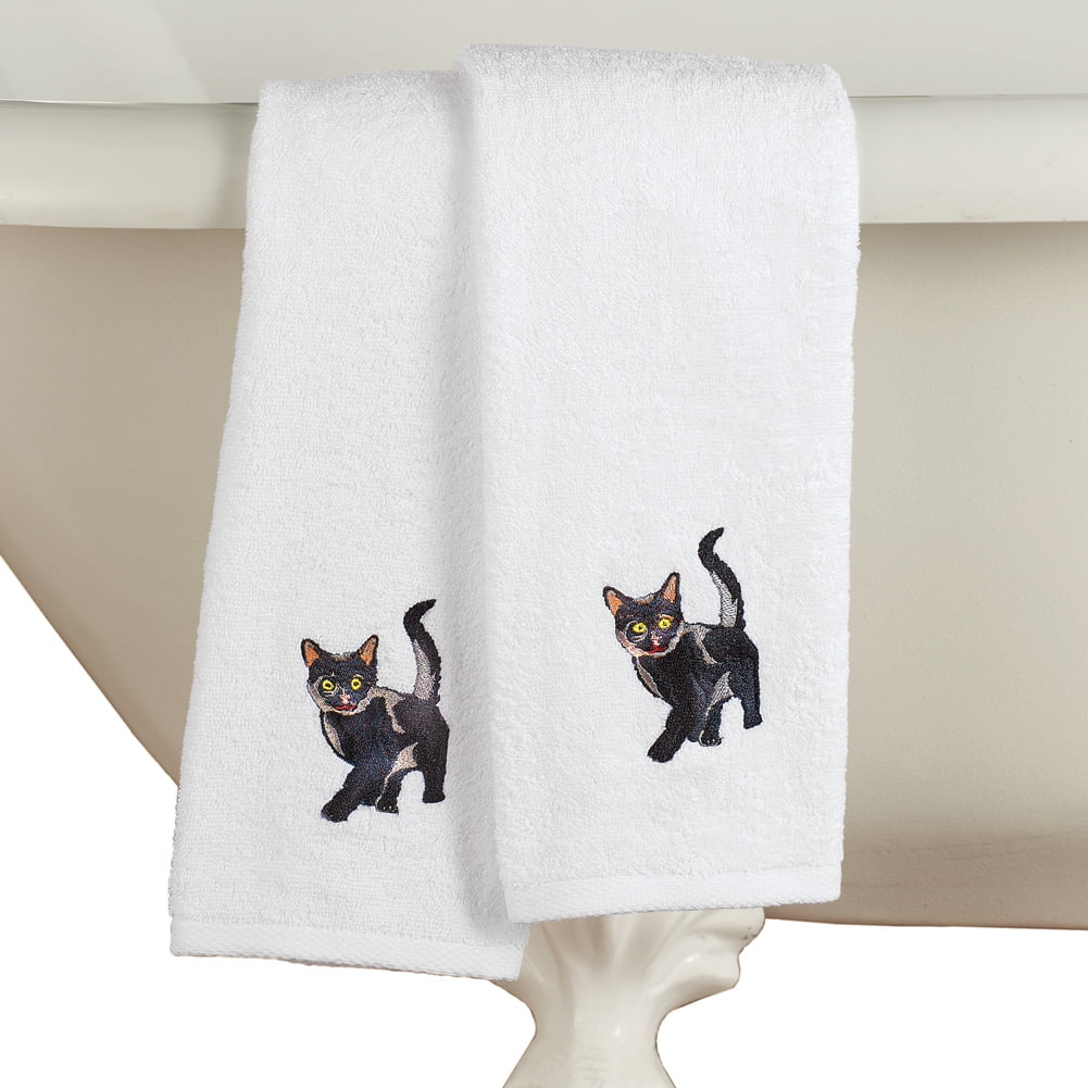 Calico Cat Embroidered Towel Flour Sack Towel Kitchen Towel Hand Towel Tea Towel Dish Towel Cat Embroidery