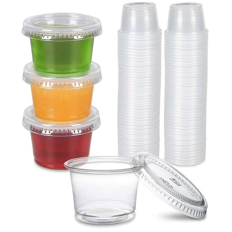 128 ct Plastic Cups with Lids Disposable Condiment Portion Sauce Snack Dip 2.5oz