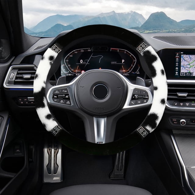 TIMIFIS Handlebar Cover Cow Lint Studded Elastic Steering Wheel Cover without Inner Ring Female Winter Comfortable Soft Warm Handlebar Cover Steering Covers