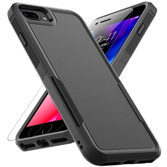 Dual Layer Phone Case compatible with Apple iPhone 8 Plus/iPhone 7 Plus/iPhone 6 Plus, Shockproof Heavy Duty Rugged Bumper Cover with Screen Protector, 16FT Military Grade Drop Tested, Green