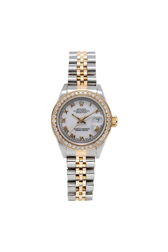Pre-Owned Rolex Datejust 26MM 6917 White Roman Dial Diamond Bezel Two Tone Yellow Gold Jubilee Bracelet 0.8ct