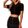 thumbnail image 4 of MODA NOVA Juniors Mesh Sheer See Through Zip Up Crop Jacket, 4 of 6