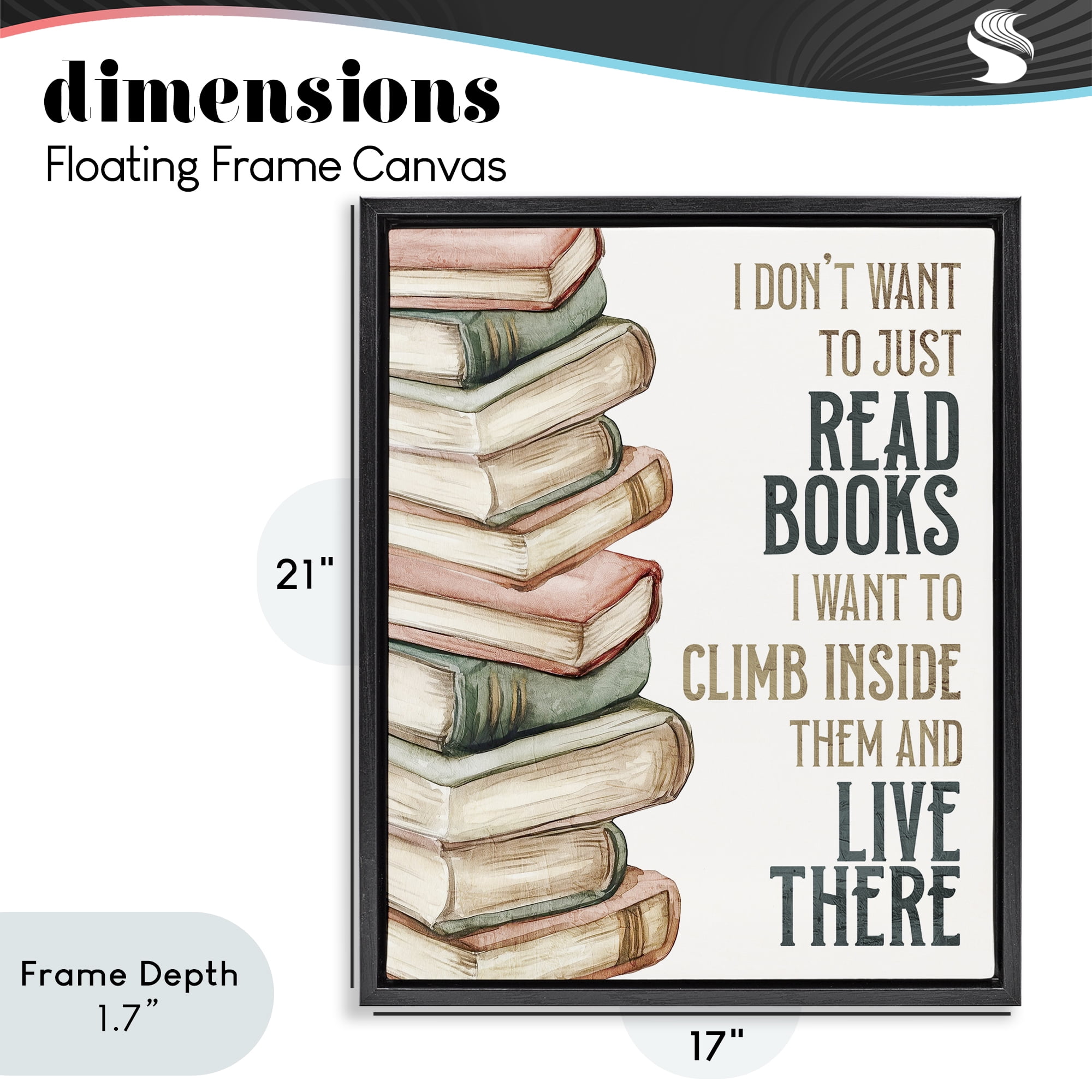 Stupell Industries Climb Inside Books & Live There Black Framed Floater Canvas Wall Art, design by Kim Allen