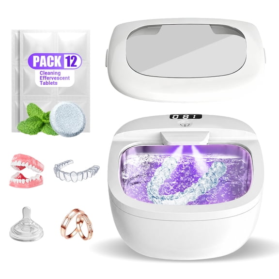 Ultrasonic Retainer Cleaner Machine, 45kHz Dental Cleaning Pod for Denture, Aligner, Nightguard, Mouth Guard, Toothbrush, Jewelry, with Digital Timer, 200ML & 4 Modes for All Dental Appliances
