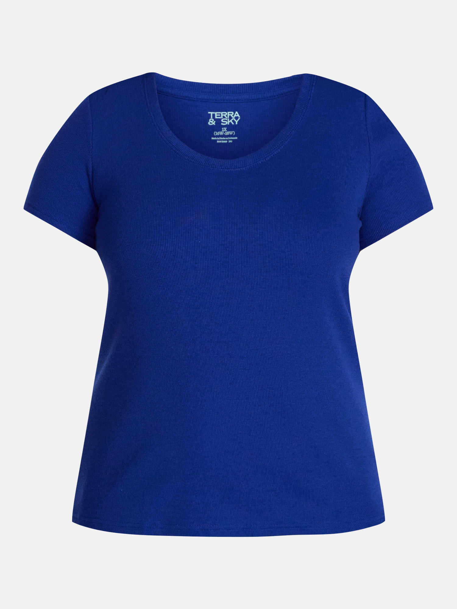 Terra & Sky Women's Plus Size Scoop Neck Rib Tee with Short Sleeves, Size 0X-5X