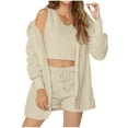 thumbnail image 1 of Ensemble de Pyjama 3 Pcs pour Femmes Ensemble de Pyjama en Polaire Chaude Tenues à Capuche Sans Manches Crop Tops Shorts Pjs, 1 of 7