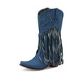thumbnail image 2 of UngA Womens Mid Calf Boots Cowboy Boots for Women, Mid Calf Cowgirl Boots with Embroidery Round Toe Western Low Heel Shoes Blue,6.5, 2 of 7