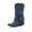 Blue, variant on Womens Fringe Cowboy Boots Denim Tassel Western Cowgirl Mid Calf Booties with Chunky Heel Black 7