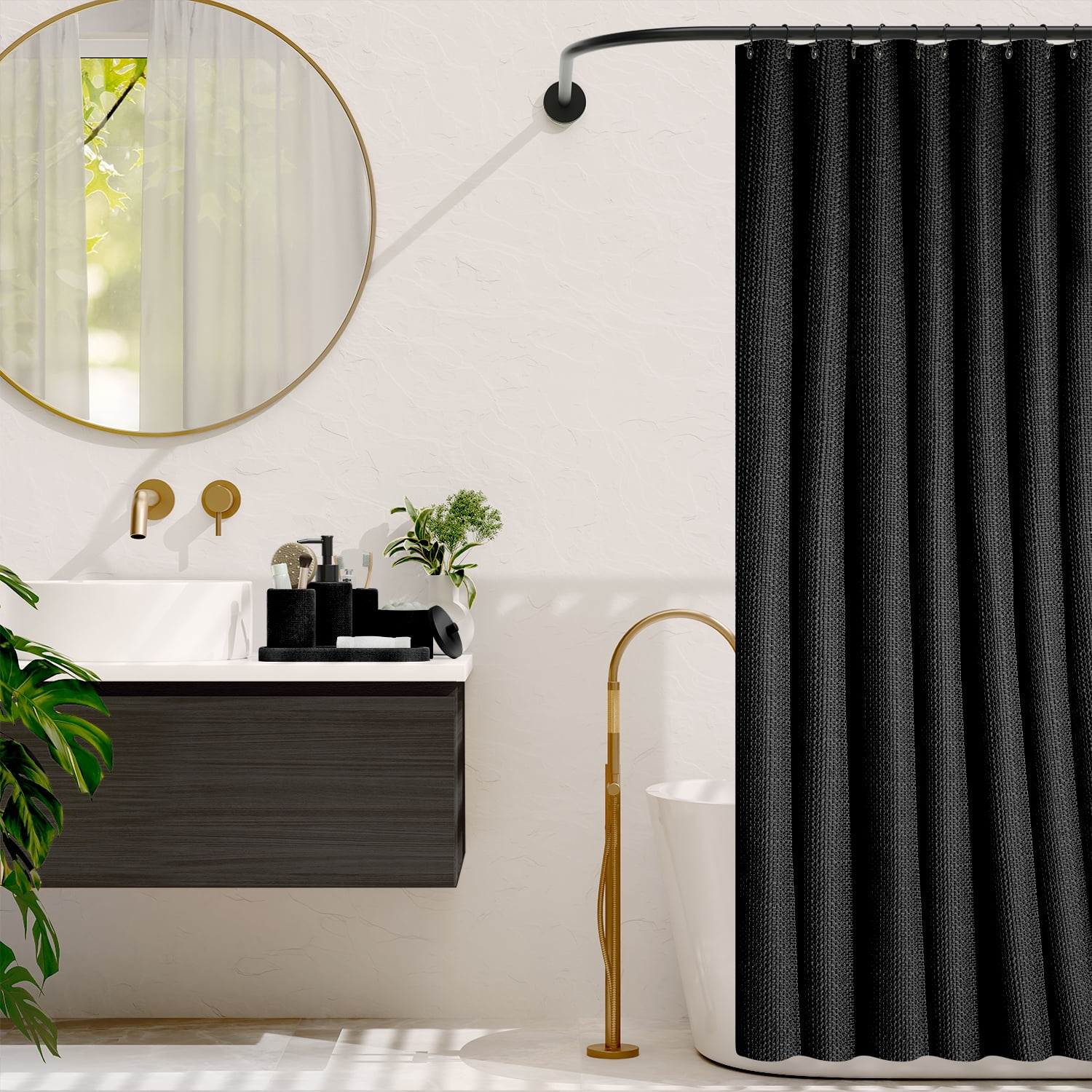 Hearth & Harbor 19 Piece Bathroom Sets with Shower Curtains and Bathroom Accessories, Black