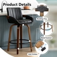 thumbnail image 5 of ClinQ Counter Height Swivel Bar Stools Set of 4, PU Leather Upholstered 360° Rotating Chairs with Walnut Legs and Metal Footrest, Black, 5 of 6
