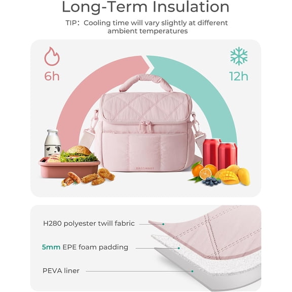 UDGIU-Insulated Lunch Bags for Women, Cute Quilted Lunch Box, Lightweight Puffy Padded Waterproof Lunch Tote, Reusable Lunch Cooler for Work Picnic Travel, Olive Green