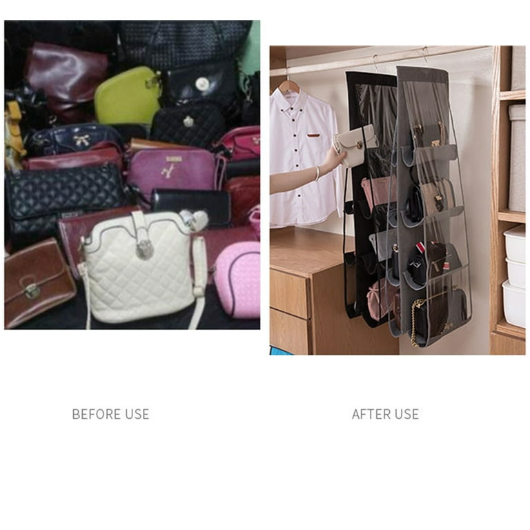 8 Pockets Hanging Closet Organizer Clear Foldable Handbag Purse Storage Bag  Bags 