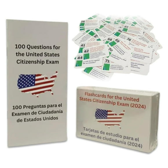 Musbetu U.S. Citizenship Flash Cards Naturalization Study Guide with 100 US Civics Questions And Answers English/Spanish Bilingual Study Set for US Civics Test