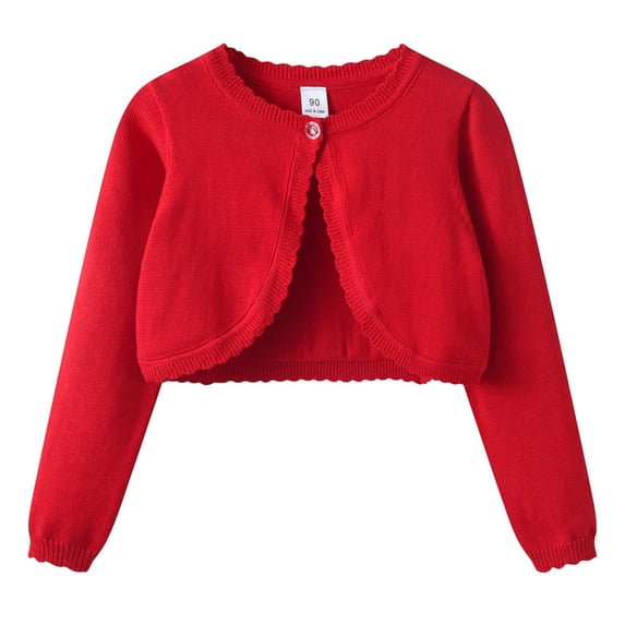 Girls Knit Cardigan Sweater, Lightweight Cropped Bolero Shrug, Long Sleeve Open Front Layering Top for Toddler & Kids Ages 1-14, 7 Colors