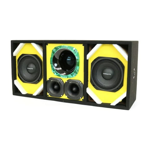 Loaded Box withTwo Despacito Heavy Duty 6-in Woofers One Horn and withTwo Bullet Tweeters YELLOW