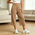 thumbnail image 3 of cocolona Womens Solid Color Casual Capri Pants Elastic Waist Straight Wide Leg Lounge Cropped Trousers with Pockets, 3 of 5