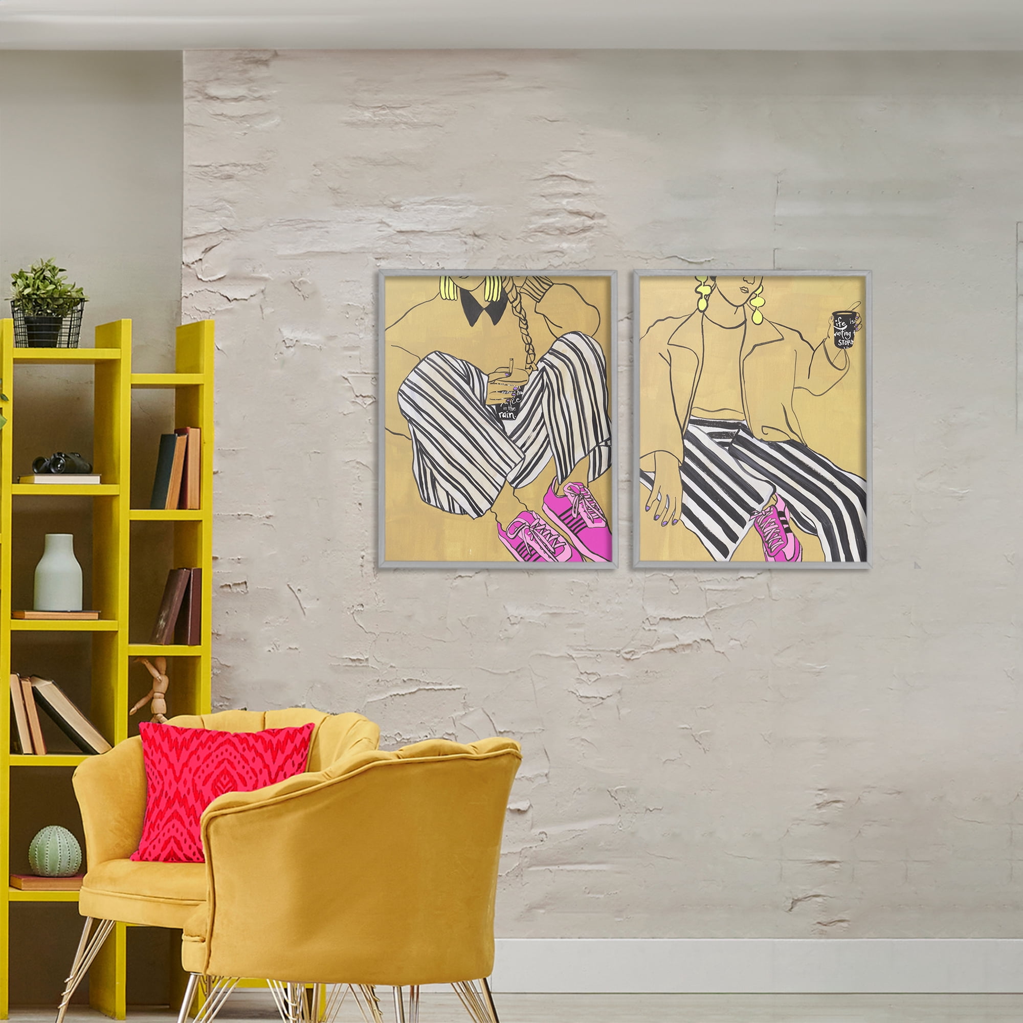 Stupell Industries Crimson Thread Fashion Poses 2 Piece Gray Framed Giclee Art Set, design by Melissa Wang