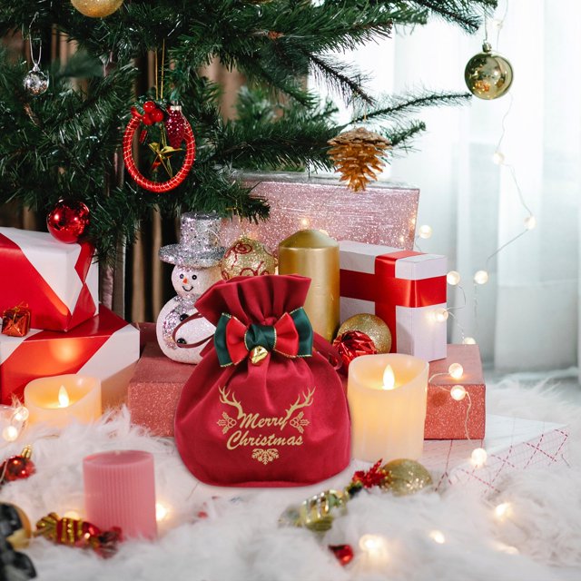 PEONAVET Grip Christmas Velvet Bag Bundle Pocket Christmas Candy Box,Christmas Cloth Bag