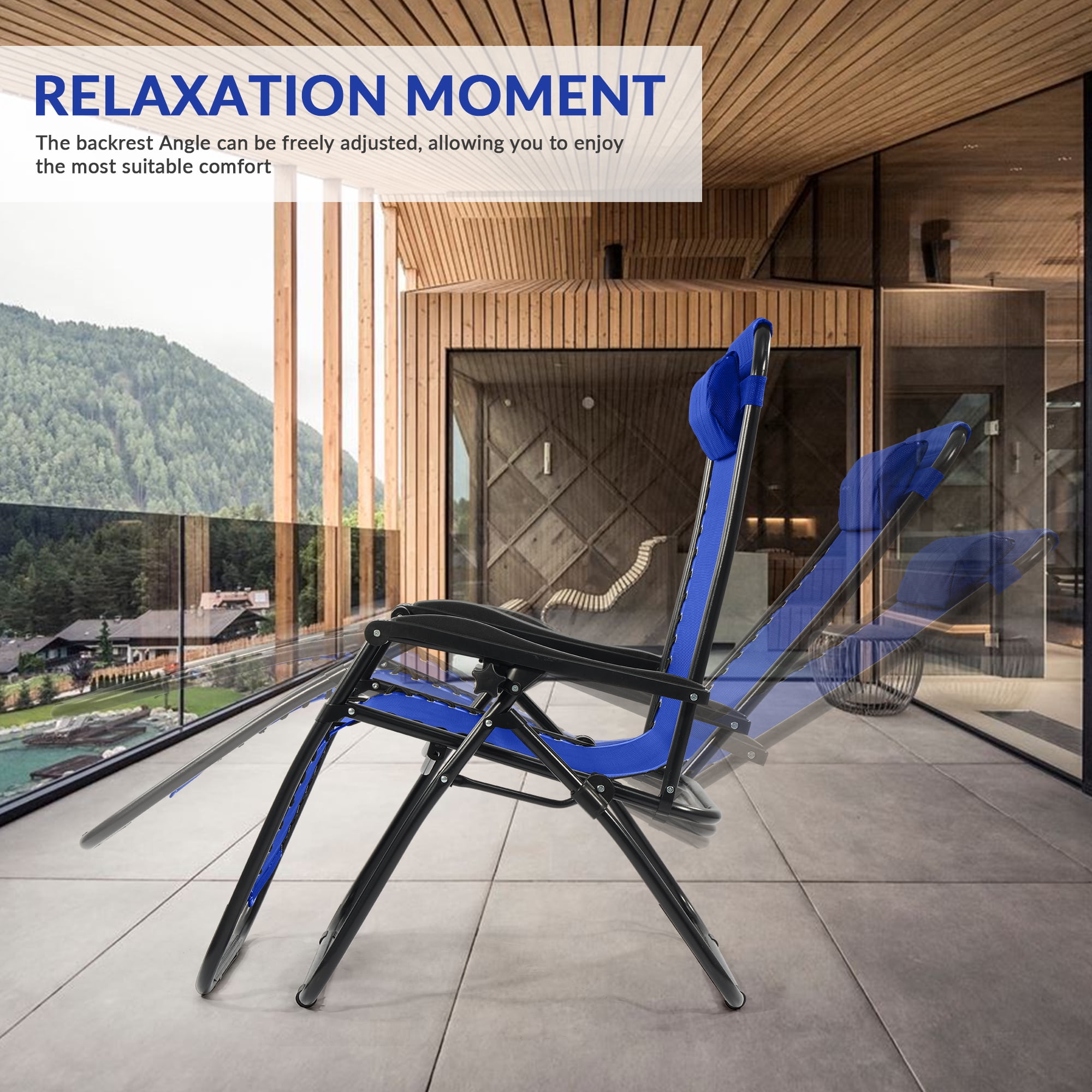 FlexWave Zero Gravity Outdoor Reclining Lounge Chair with Headrest & Cup Holder – Foldable Lawn, Poolside, Beach, Camping Chair (1 Pack)