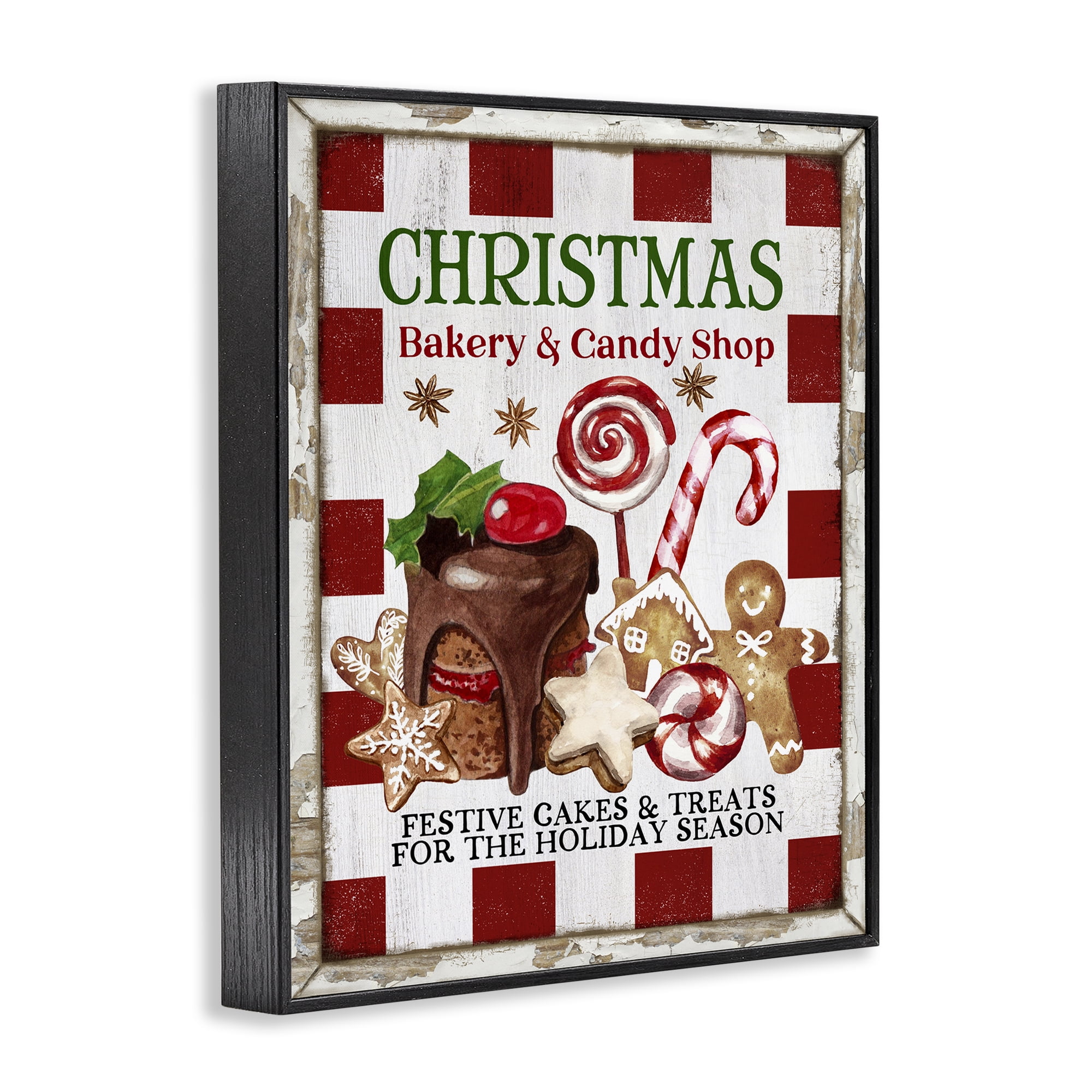 Stupell Industries Christmas Bakery & Candy Holiday Painting Black Framed Art Prints Wall Art, 24 x 30