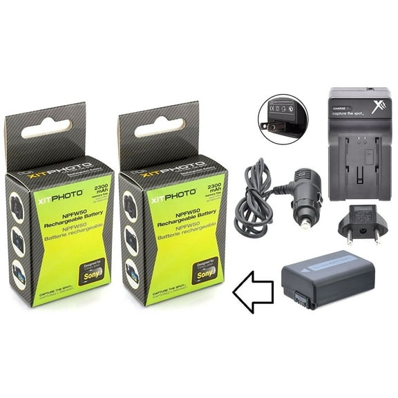 2-Pc Hi Capacity NP-FW50 Li-Ion Battery & Charger For Sony Alpha A6300 ILCE-6300