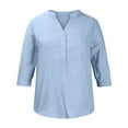 thumbnail image 4 of Camisas Para Mujer Cuello en V Color Sólido Tubo Abierto Botón Moda Casual Retro Manga 3/4 Camiseta Tops Blusa Odeerbi  ODB128388, 4 of 8