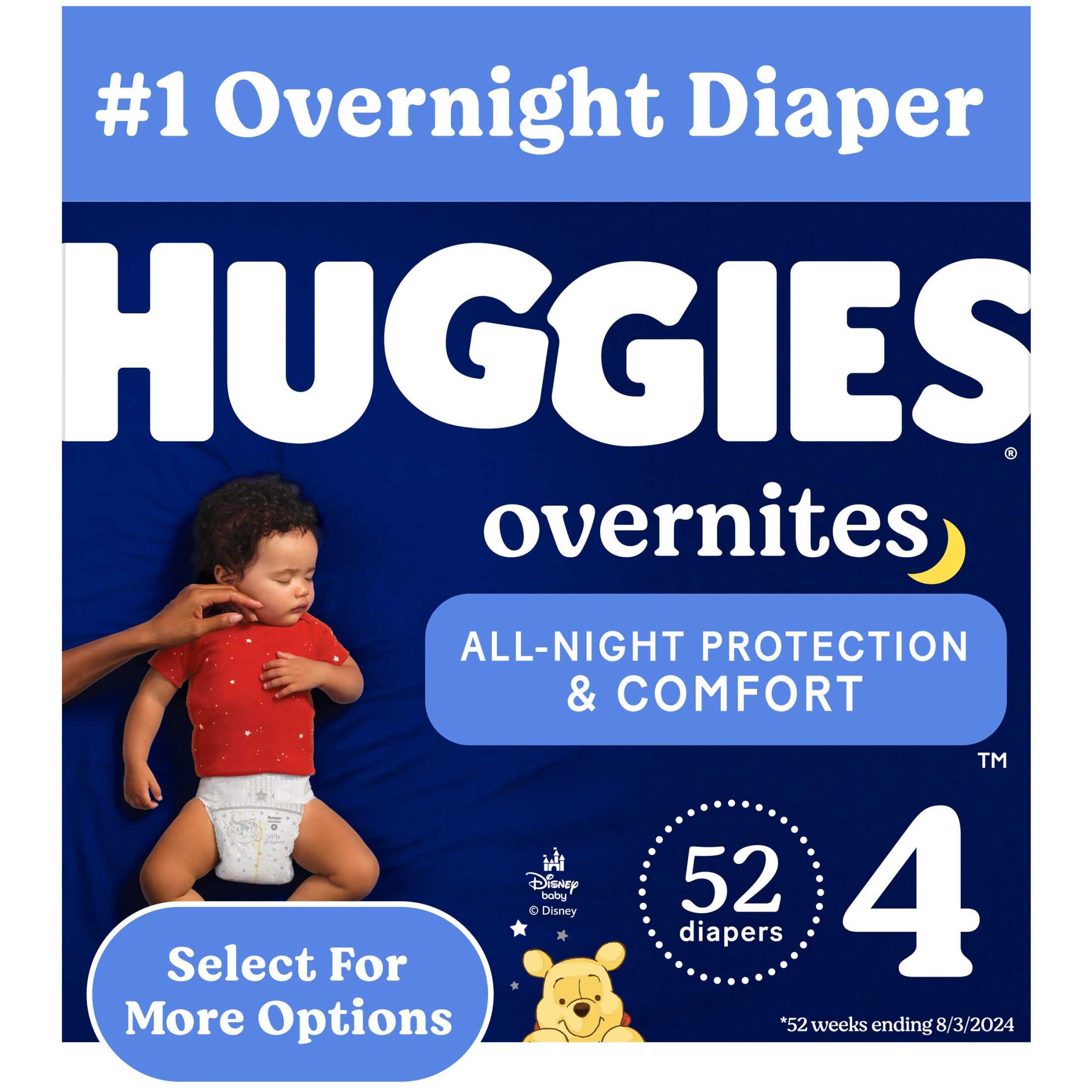 Huggies Overnites Nighttime Diapers, Size 4 (22-37 lbs), 52 Count (Select for More)