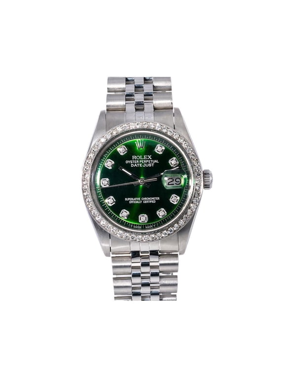 Pre-Owned Rolex Datejust 36MM 1601 Green Diamond Dial Diamond Bezel Stainless Steel Jubilee Bracelet 1.2ct