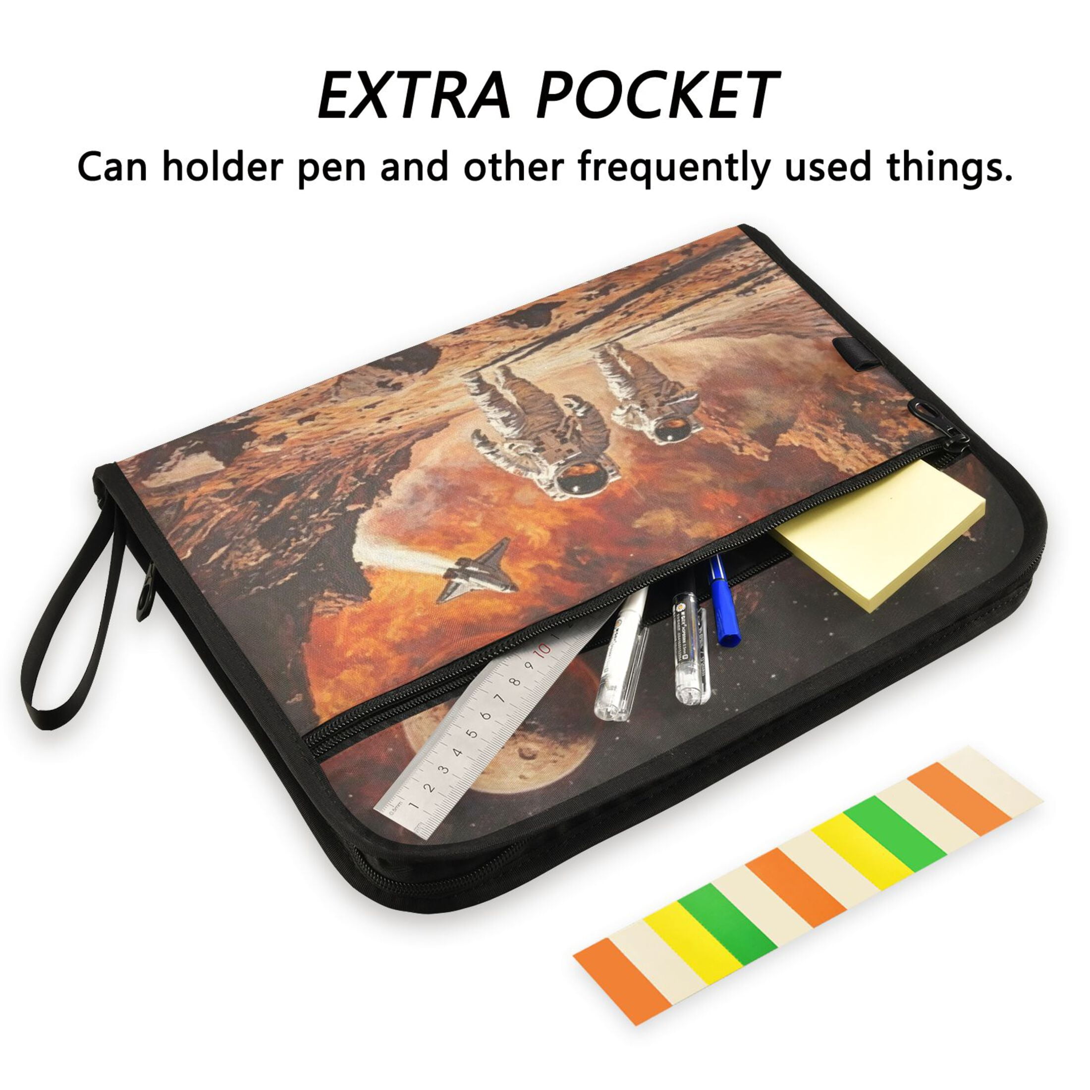 13-Pocket Expanding File Folder—Nylon Accordion File Organizer with Handwritten Labels, Mars Walk