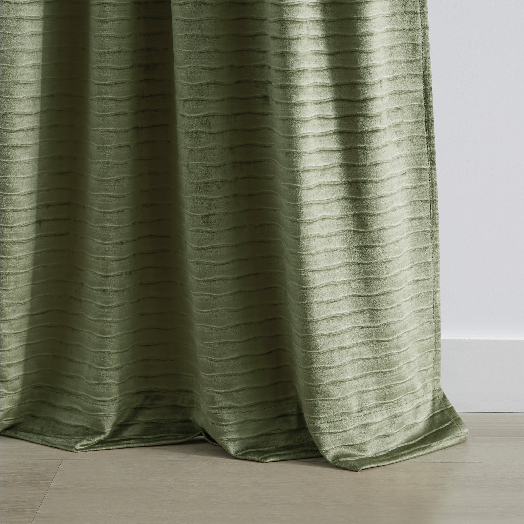 Martha Stewart Wave Embossed Velvet Curtain Panel Pair, Olive, Pole Top/Back Tab, Room Darkening, Indoor, Adult, 2 Piece Set, 37" x 84"