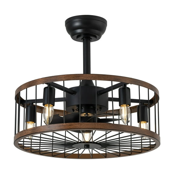 HOOMEDELIER 20" Farmhouse Ceiling Fan with Light Rustic Caged Chandelier Fan for Living Room