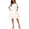 thumbnail image 1 of INSPIRE CHIC Robe Décontractée d'Été pour Femmes à Encolure Carrée, Manches Courtes Bouffantes, Dos Smocké, à Volants, Ligne A, S Blanc, 1 of 6