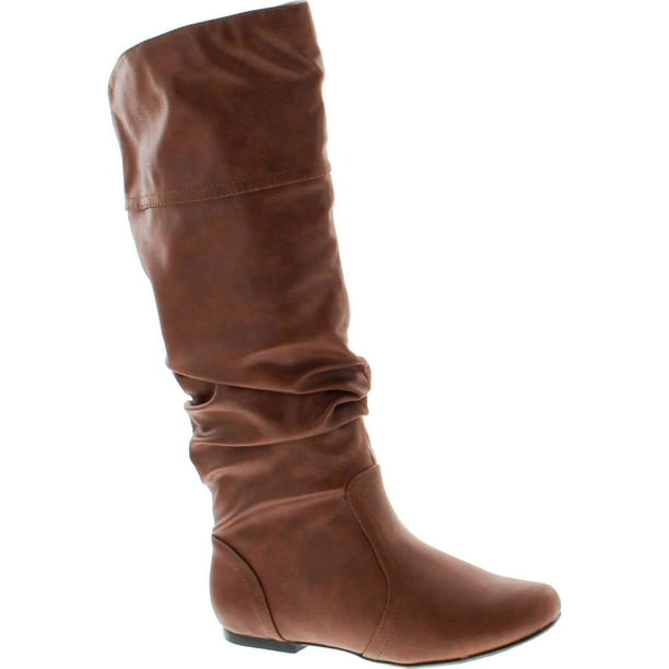 flat slouch knee high boots
