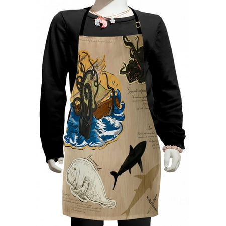 

Mystic Kids Apron Marine Monsters Creatures Collage Kraken Octopus Sea Dog Mythical Animals Design Boys Girls Apron Bib with Adjustable Ties for Cooking Baking Painting Multicolor by Ambesonne