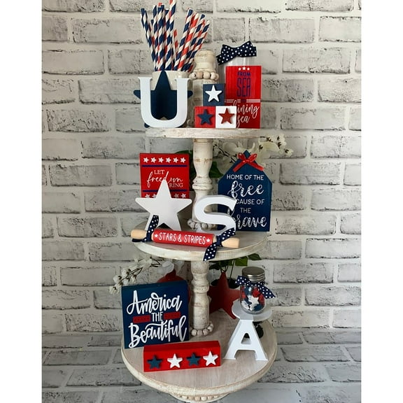 Riforla Independence Piece Homeware Day10 Flat Set Bundle Decor Tray Layered Tray Decorative Style Desktop Ornament Fourth of July Decorations As shows One Size