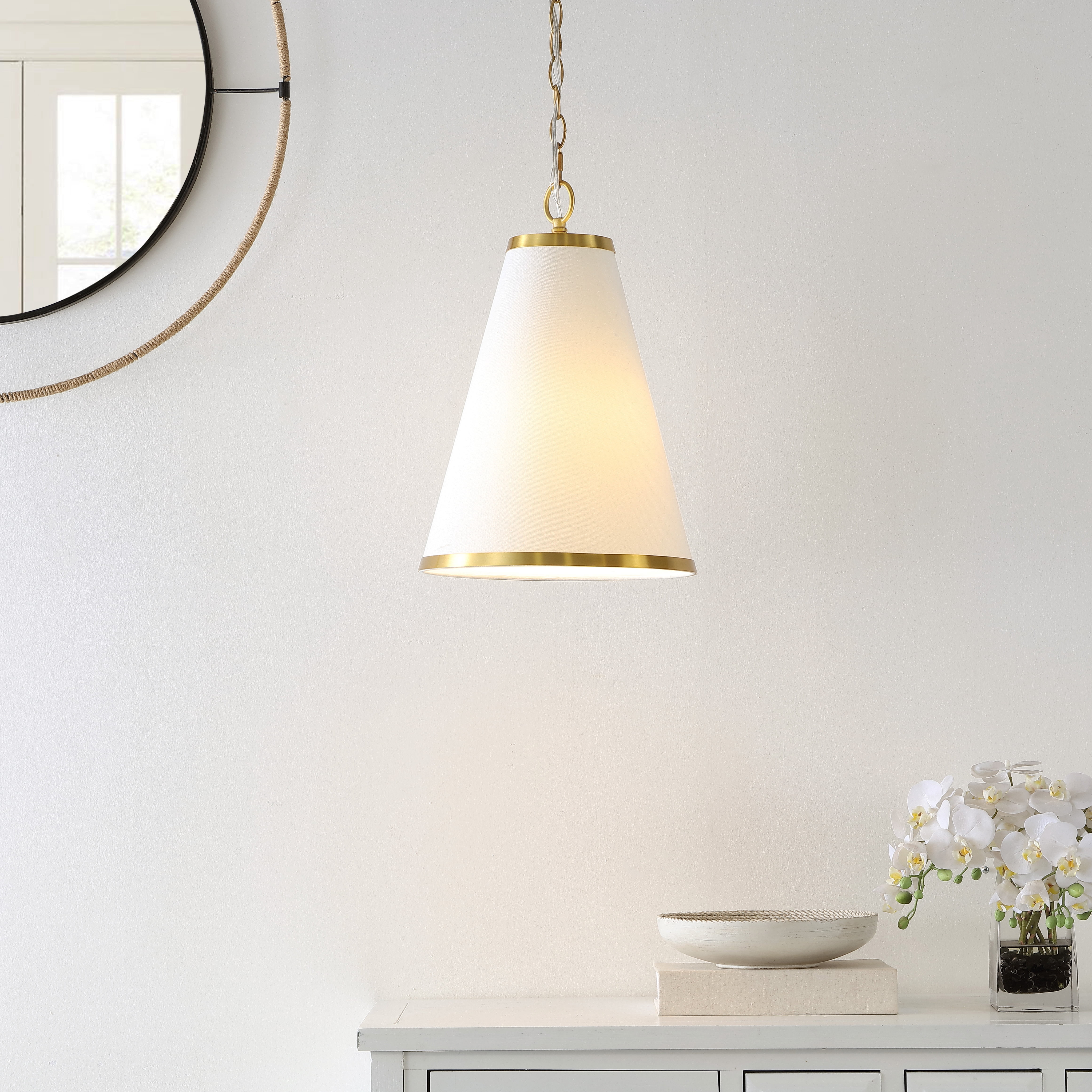 Safavieh Adelais 12" Modern Metal and Fabric Pendant Lights, Off-White