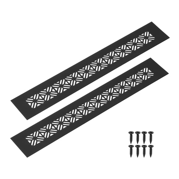 2Pack Aluminum Alloy Air Vents, 300 x 50mm / 11.8 x 2" Rectangle Louvered Ventilation Grille Cover with Mounting Screws for Door Cabinet Wardrobe, Matt Black
