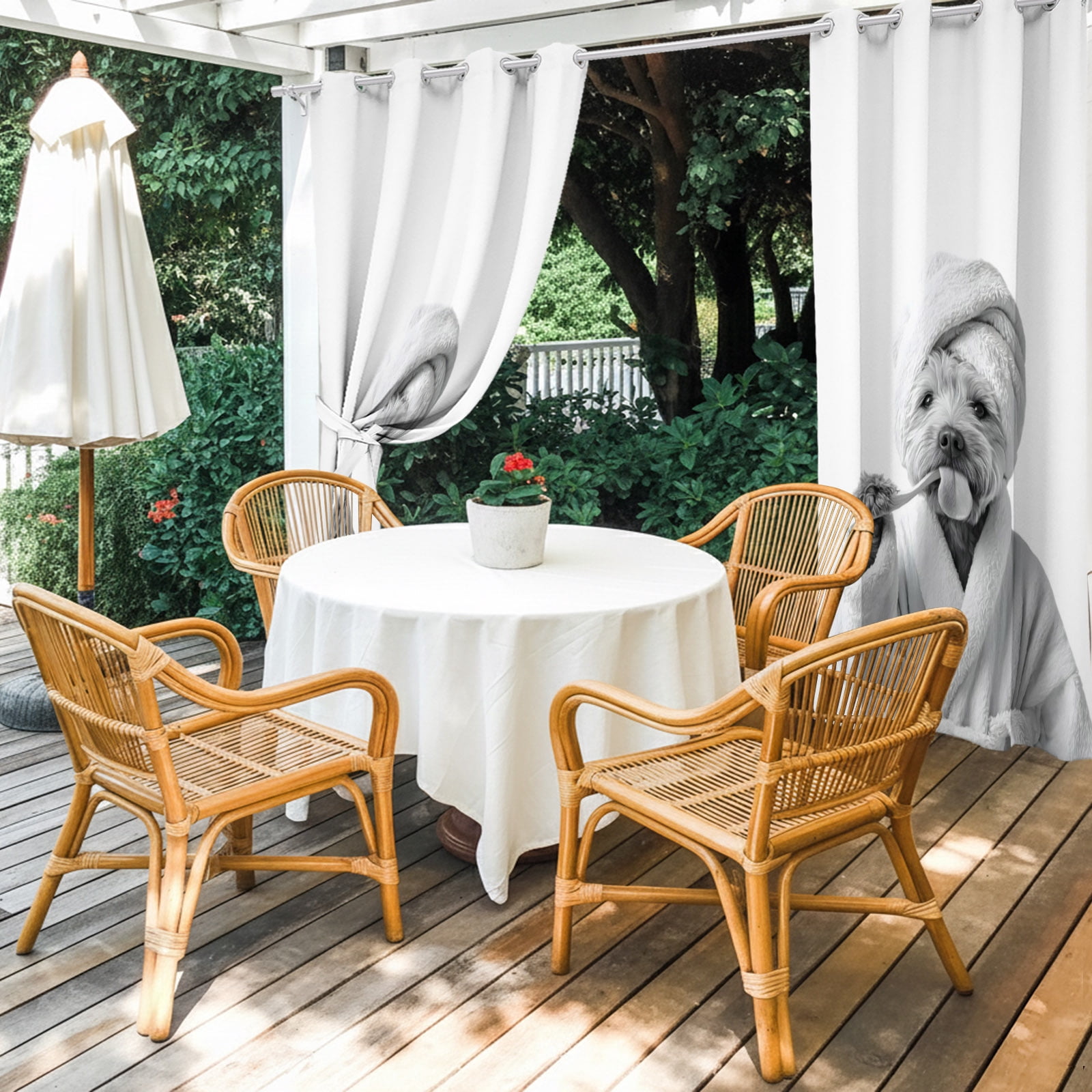 Funny Dog Outdoor Curtains for Patio, The Dog Brushing Its Teeth Bathroom Sunshade Privacy Drapes Grommet Waterproof Outside Curtains for Porch/Cabana/Balcony 54"x 108", 1 Panel