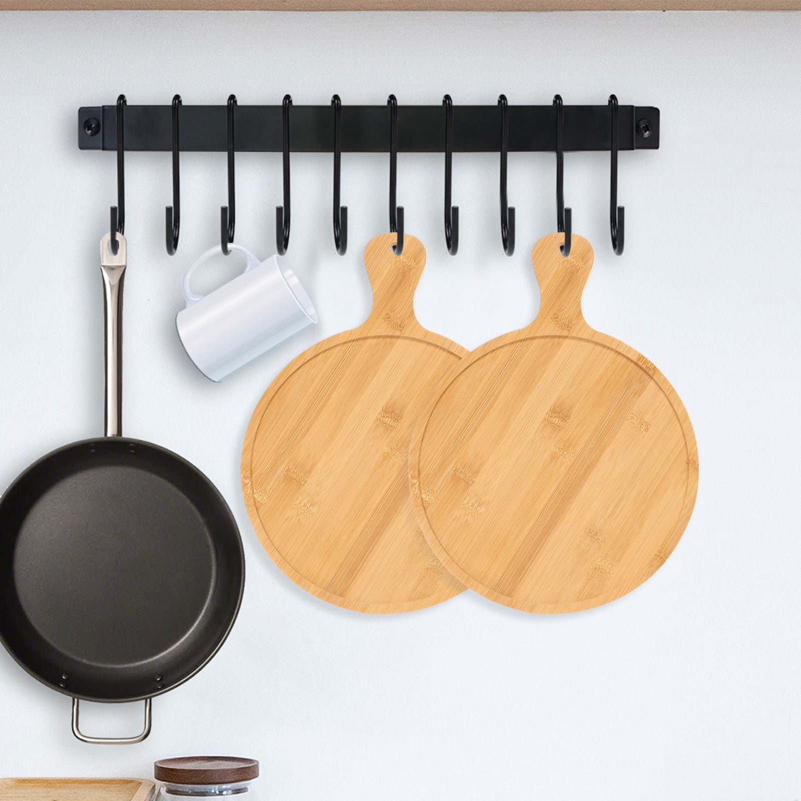 2Pcs Pizza Board with Handle Bamboo Round Cutting Board for Kitchen Pizza&nbsp;Cheese Baking Bread&nbsp;Steak Fruit Dinner Serving Tray for Daily Gathering Wedding Baby Shower
